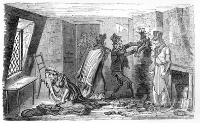 Kéményseprő-fiúk csapdába esett a kéményben, illusztráció James Montgomery „A kéményseprő barátja és a hegymászó fiú albumából”, 1825-ben megjelent